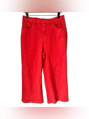 OAT New York Red Wide Leg Crop Jeans Tomato Button High Rise Womens Sz 12/31